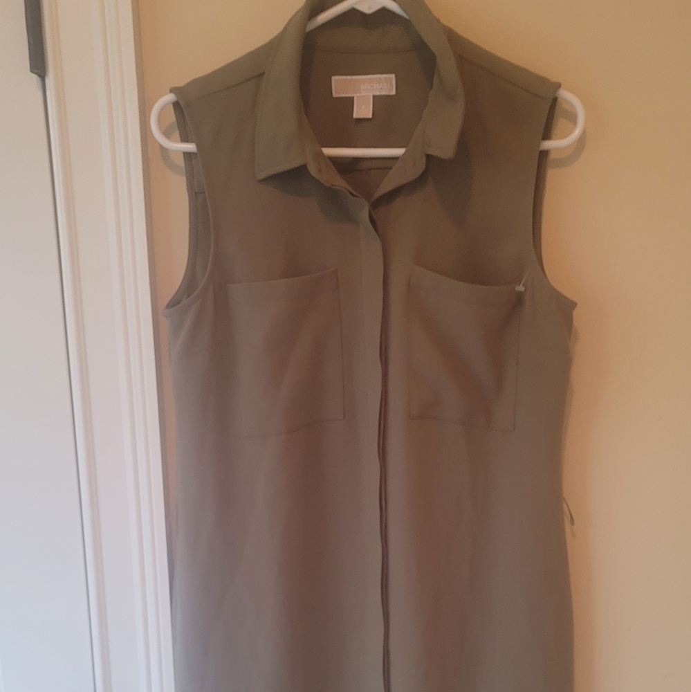 NWOT Michael Kors Olive Army Green Sleeveless Button Tank Dress Size 8